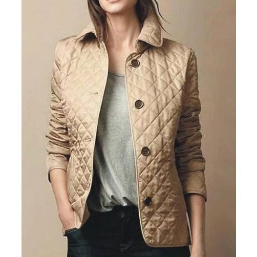 Noeline | Damska lekka kurtka pikowana w romby, strukturalna kurtka casualowa | Rokishi | Khaki