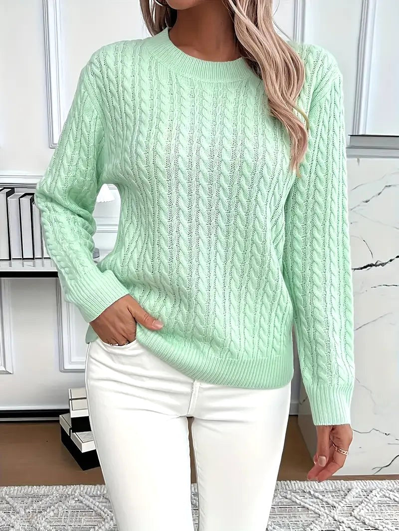 Odile | Damski długorękawowy sweter warkoczowy, strukturalny sweter jesienny | Rokishi | Różowy