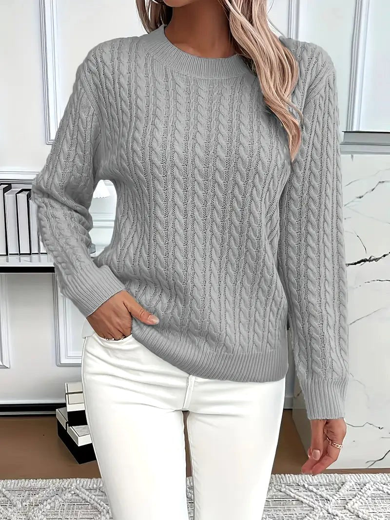 Odile | Damski długorękawowy sweter warkoczowy, strukturalny sweter jesienny | Rokishi | Różowy