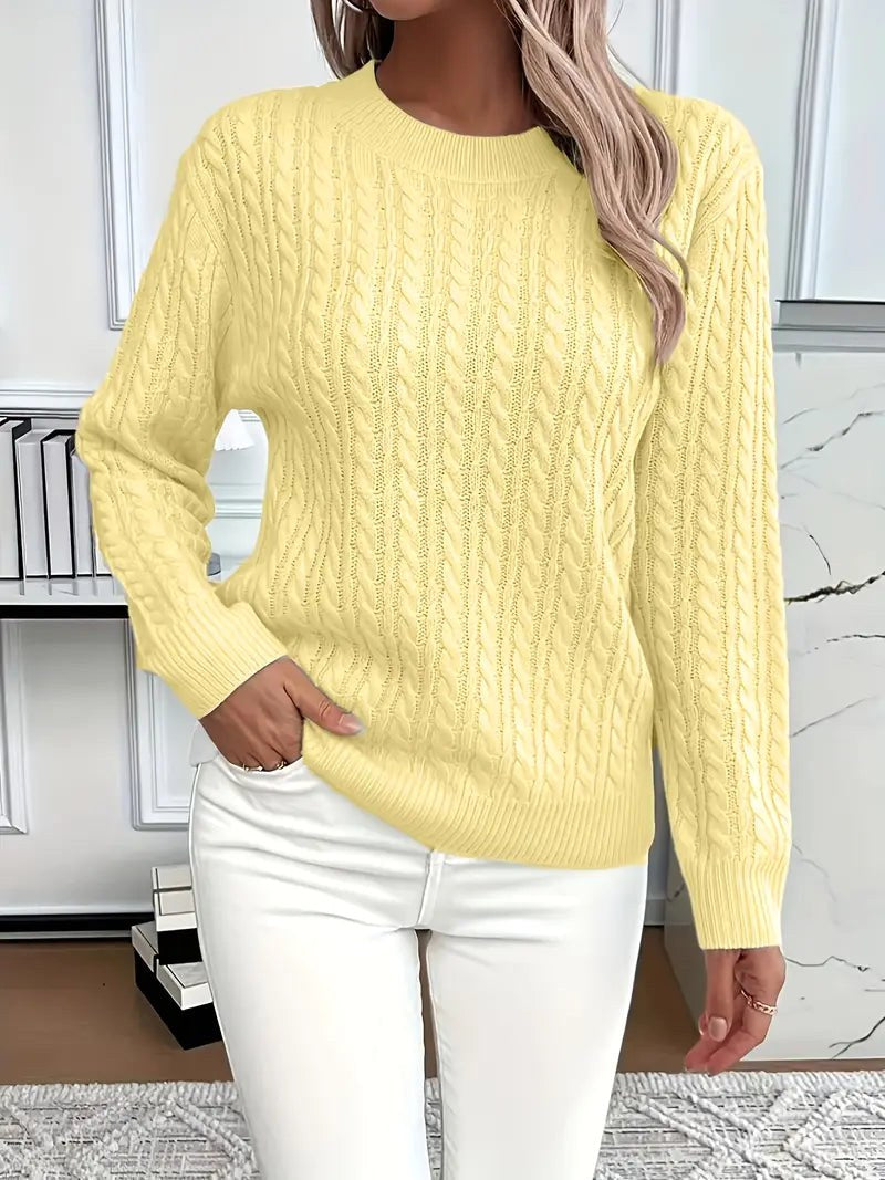 Odile | Damski długorękawowy sweter warkoczowy, strukturalny sweter jesienny | Rokishi | Różowy