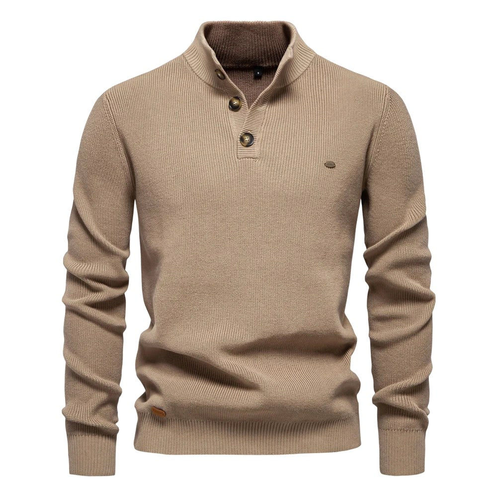 Oliver | Męski sweter bawełniany o klasycznym kroju, elegancki męski sweter | Rokishi | Khaki