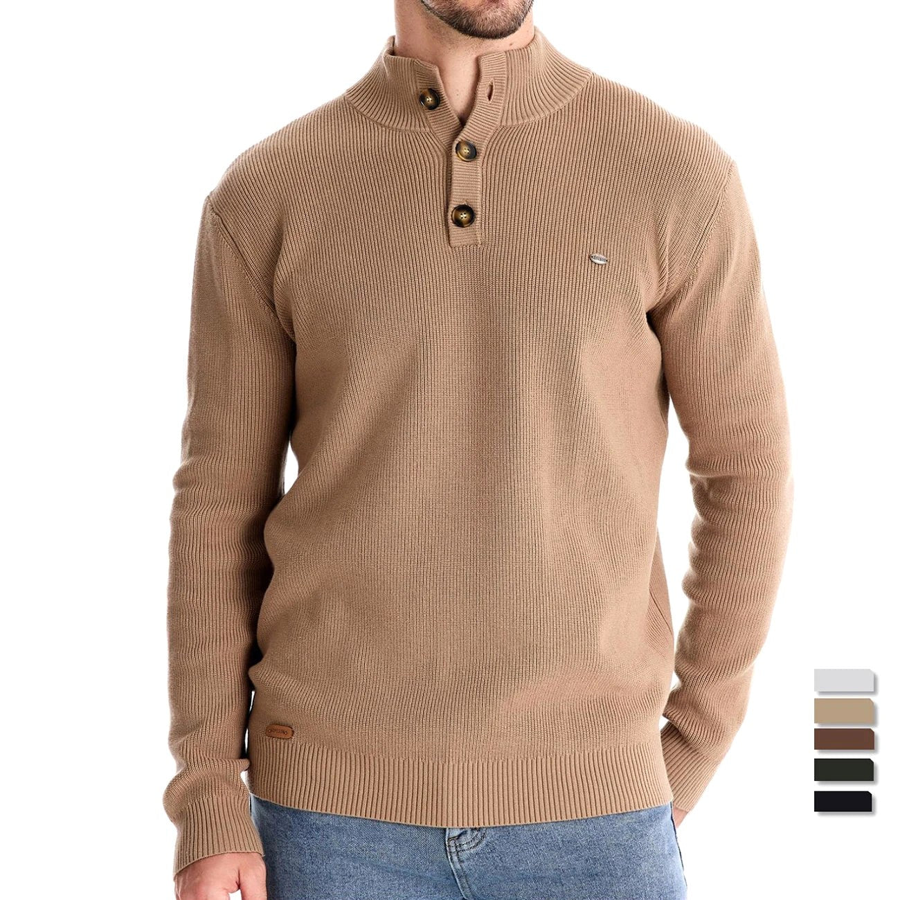 Oliver | Męski sweter bawełniany o klasycznym kroju, elegancki męski sweter | Rokishi | Khaki
