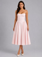 Orla | Damska kwiatowa sukienka midi z gorsetem i dekoltem w serek, sukienka dla gości weselnych | Rokishi | Czarny