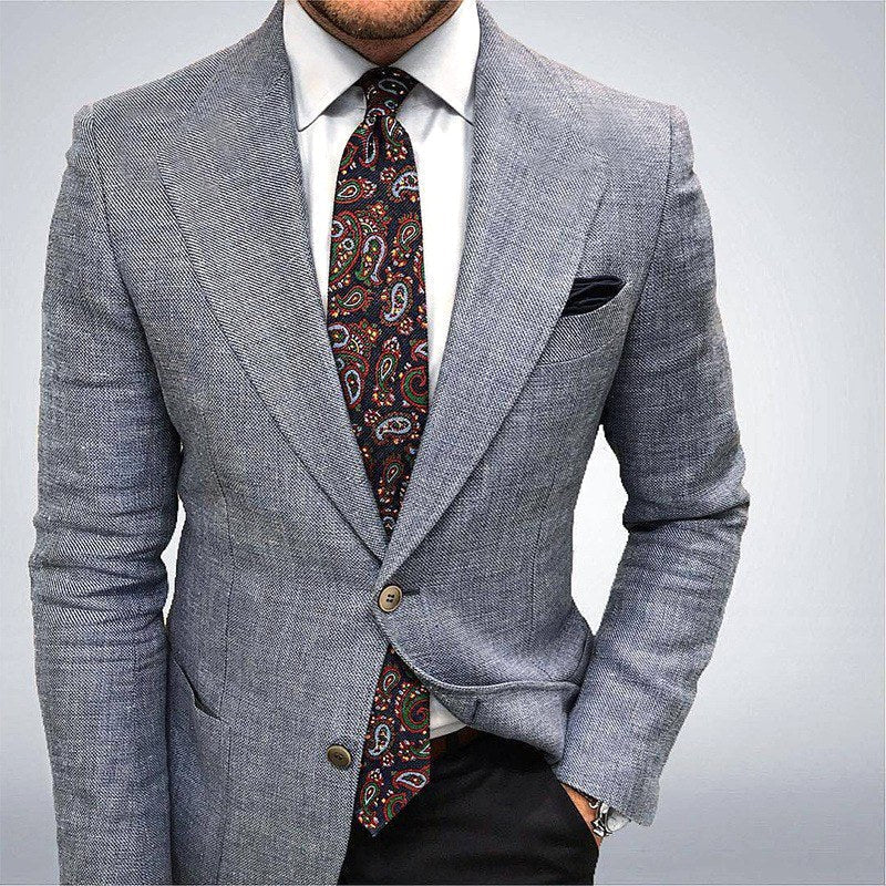 Oscar | Męski dopasowany blazer o strukturalnym wykończeniu, elegancka marynarka | Rokishi | Jasnoszary