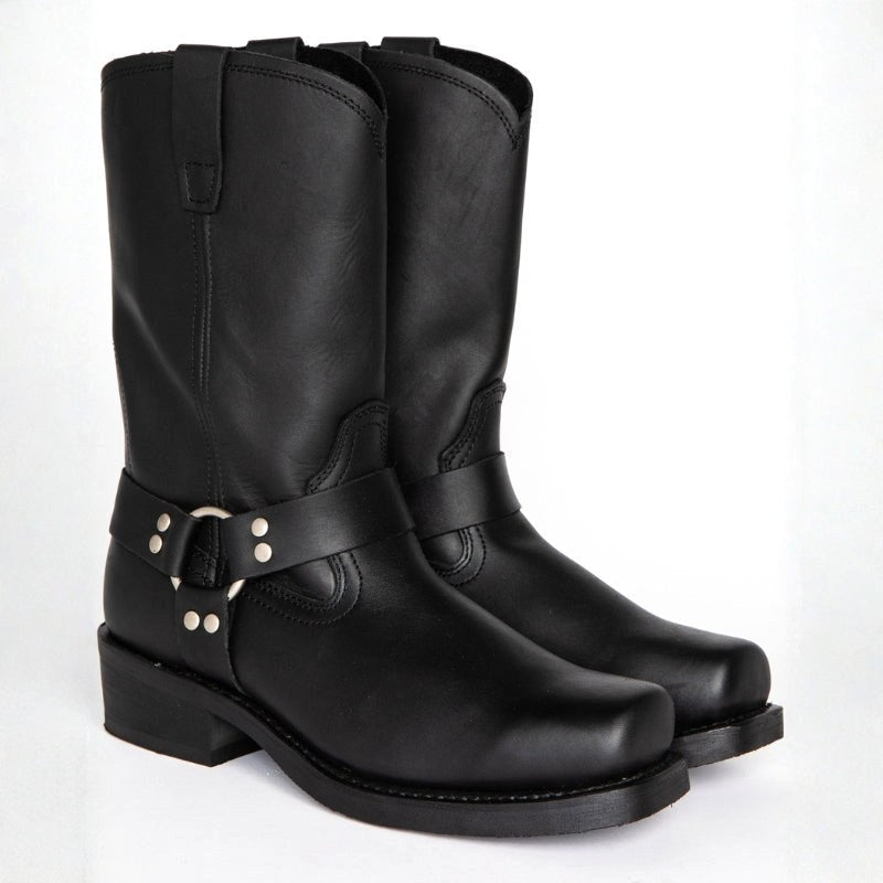 Oswin | Męskie kozaki kowbojskie za łydkę, buty westernowe w stylu harness | Rokishi | Czarny