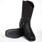 Oswin | Męskie kozaki kowbojskie za łydkę, buty westernowe w stylu harness | Rokishi | Brązowy