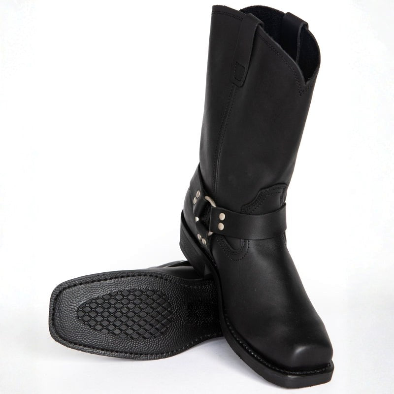 Oswin | Męskie kozaki kowbojskie za łydkę, buty westernowe w stylu harness | Rokishi | Brązowy