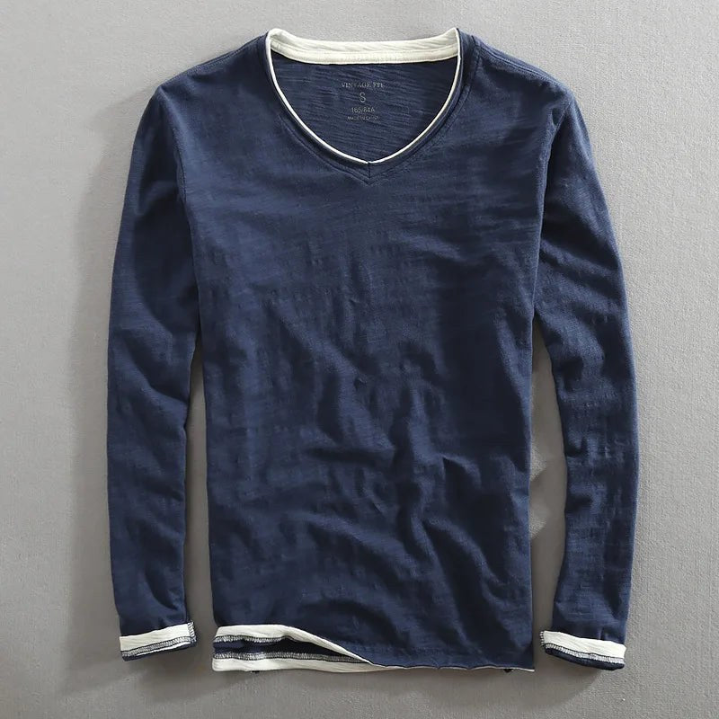 Paul | Męski sweter z dekoltem w serek i długim rękawem, elegancki sweter na co dzień | Rokishi | Niebieski