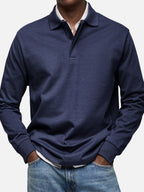 Percy | Męska koszulka polo z długim rękawem, elegancko dopasowane polo | Rokishi | Niebieski