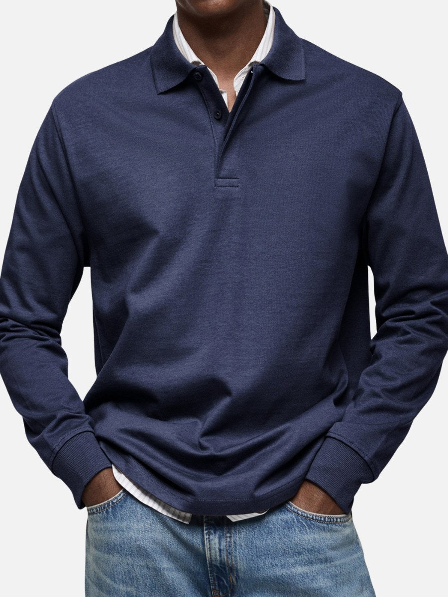 Percy | Męska koszulka polo z długim rękawem, elegancko dopasowane polo | Rokishi | Niebieski