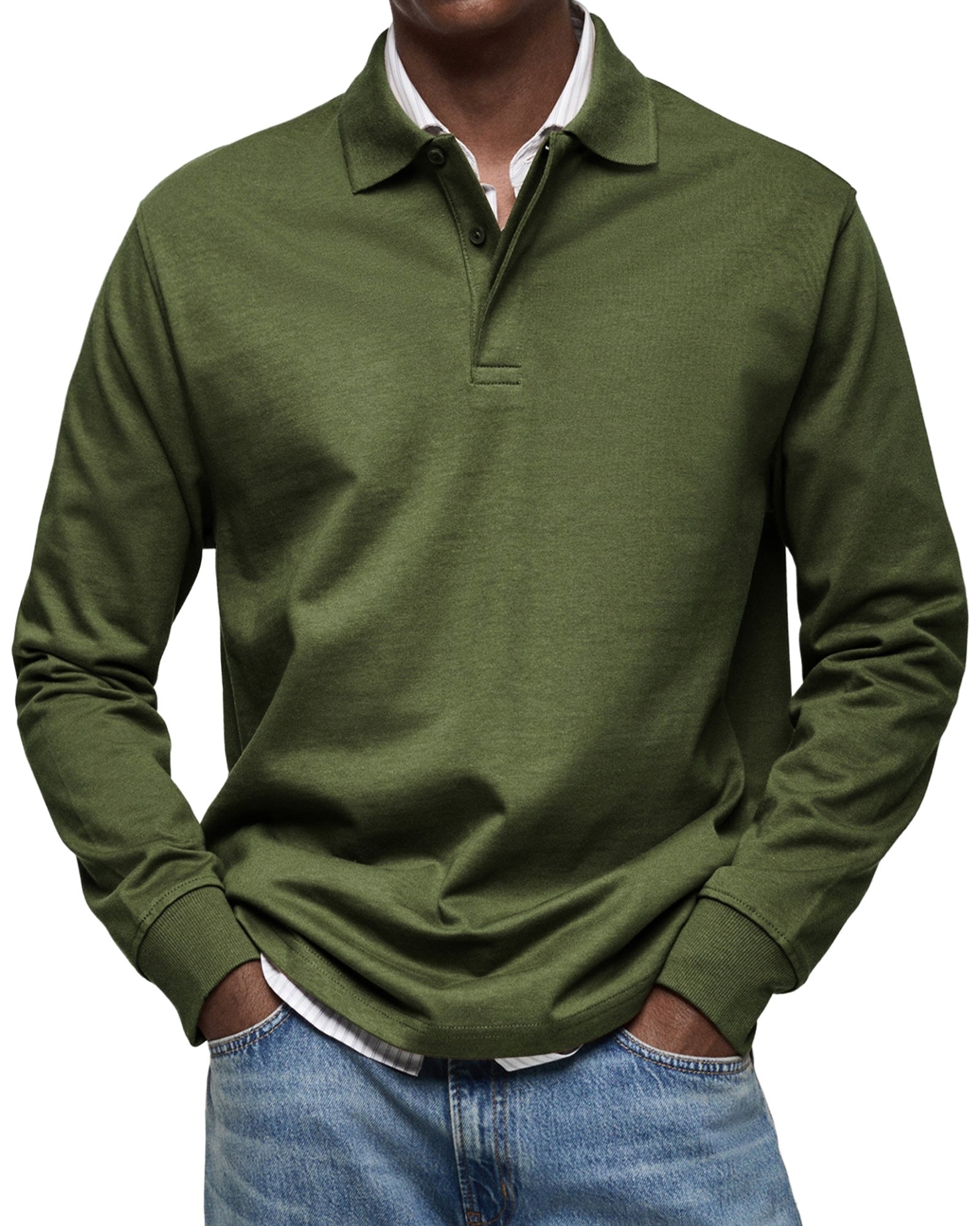 Percy | Męska koszulka polo z długim rękawem, elegancko dopasowane polo | Rokishi | Granatowy