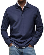 Percy | Męska koszulka polo z długim rękawem, elegancko dopasowane polo | Rokishi | Niebieski