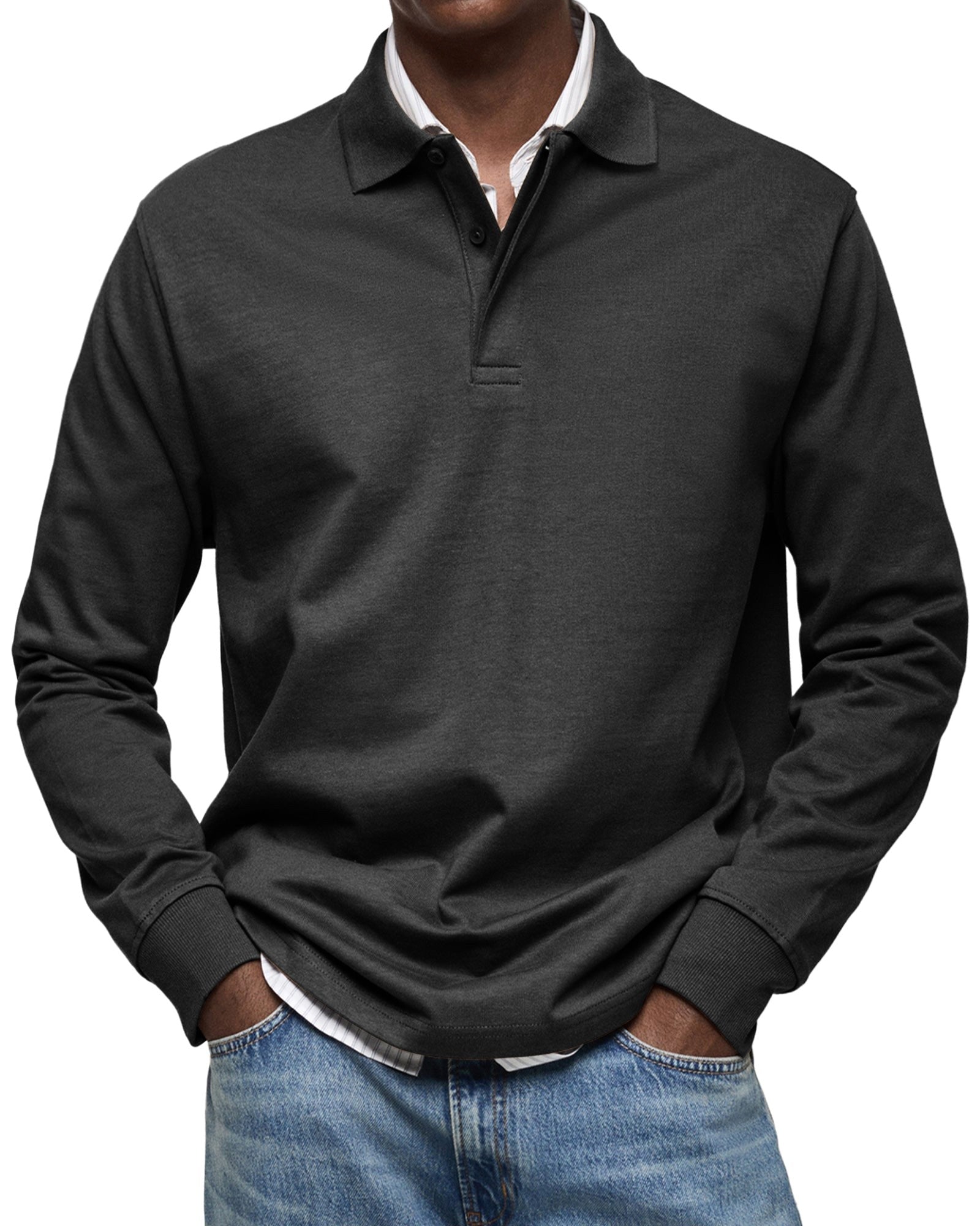 Percy | Męska koszulka polo z długim rękawem, elegancko dopasowane polo | Rokishi | Niebieski