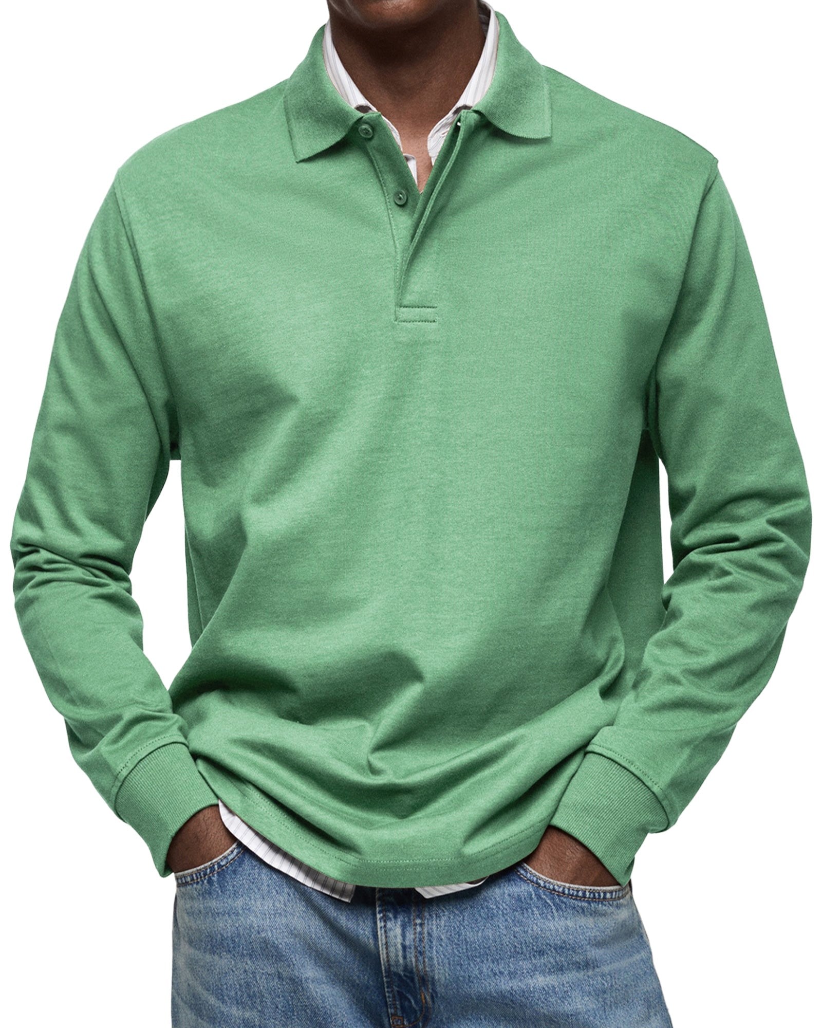 Percy | Męska koszulka polo z długim rękawem, elegancko dopasowane polo | Rokishi | Niebieski