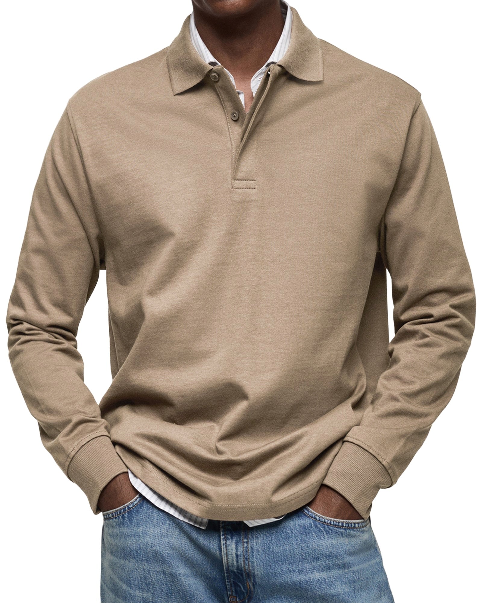 Percy | Męska koszulka polo z długim rękawem, elegancko dopasowane polo | Rokishi | Niebieski
