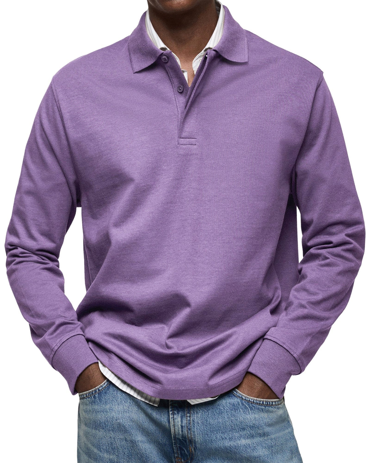 Percy | Męska koszulka polo z długim rękawem, elegancko dopasowane polo | Rokishi | Granatowy