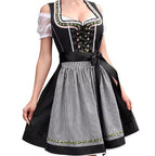 Magdalena | Damska sukienka w kratę w stylu bawarskim z gorsetowym wiązaniem i koronką, sukienka midi na Oktoberfest | Rokishi