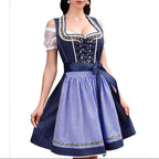 Magdalena | Damska sukienka w kratę w stylu bawarskim z gorsetowym wiązaniem i koronką, sukienka midi na Oktoberfest | Rokishi