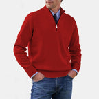 Reinhard | Męski sweter z zamkiem i lekkim ociepleniem, elegancki sweter z dzianiny | Rokishi | Czerwony