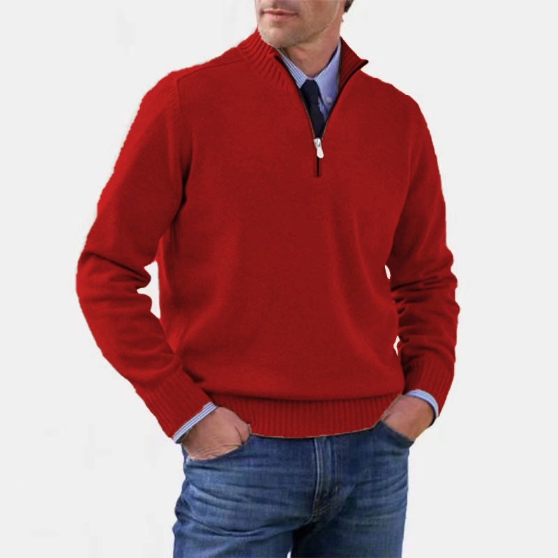 Reinhard | Męski sweter z zamkiem i lekkim ociepleniem, elegancki sweter z dzianiny | Rokishi | Czerwony