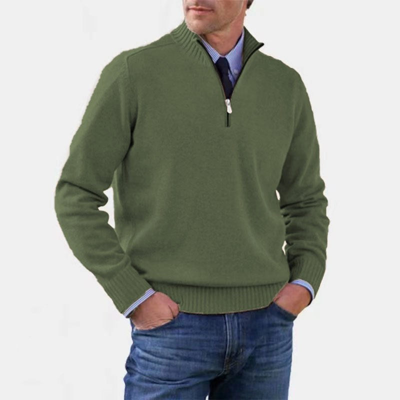 Reinhard | Męski sweter z zamkiem i lekkim ociepleniem, elegancki sweter z dzianiny | Rokishi | Szary