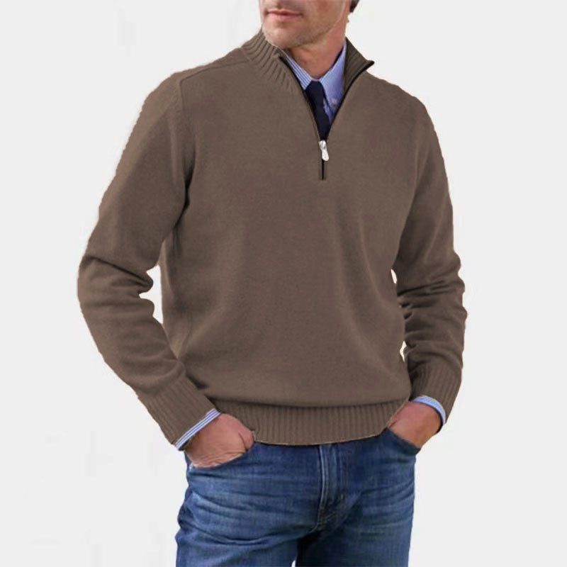 Reinhard | Męski sweter z zamkiem i lekkim ociepleniem, elegancki sweter z dzianiny | Rokishi | Szary