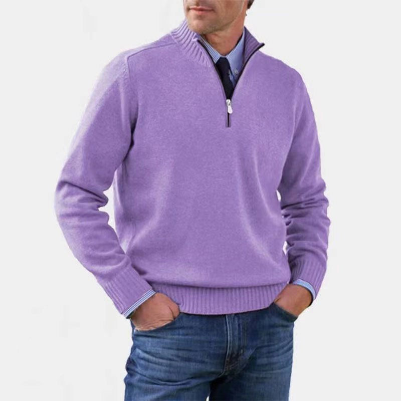 Reinhard | Męski sweter z zamkiem i lekkim ociepleniem, elegancki sweter z dzianiny | Rokishi | Szary
