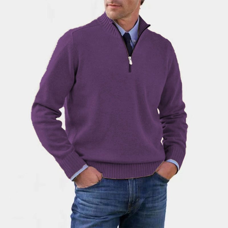 Reinhard | Męski sweter z zamkiem i lekkim ociepleniem, elegancki sweter z dzianiny | Rokishi | Czarny