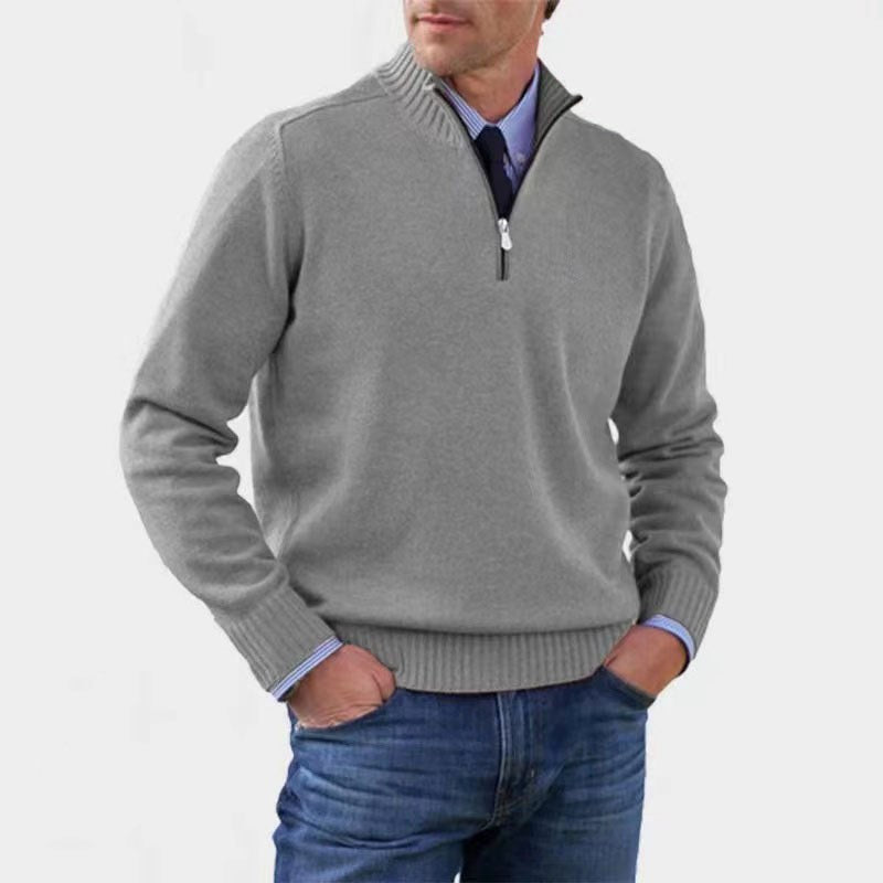 Reinhard | Męski sweter z zamkiem i lekkim ociepleniem, elegancki sweter z dzianiny | Rokishi | Czerwony