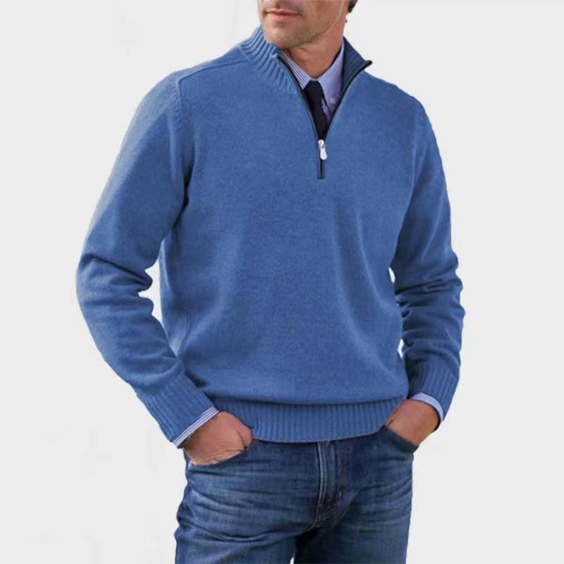 Reinhard | Męski sweter z zamkiem i lekkim ociepleniem, elegancki sweter z dzianiny | Rokishi | Czerwony