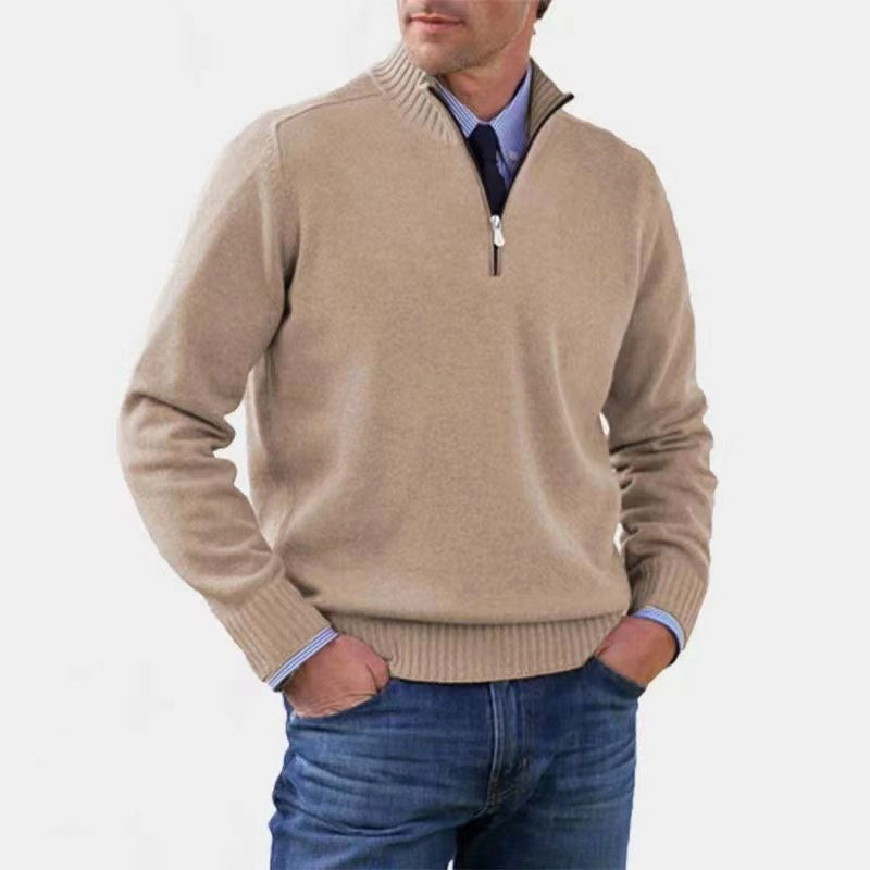 Reinhard | Męski sweter z zamkiem i lekkim ociepleniem, elegancki sweter z dzianiny | Rokishi | Szary