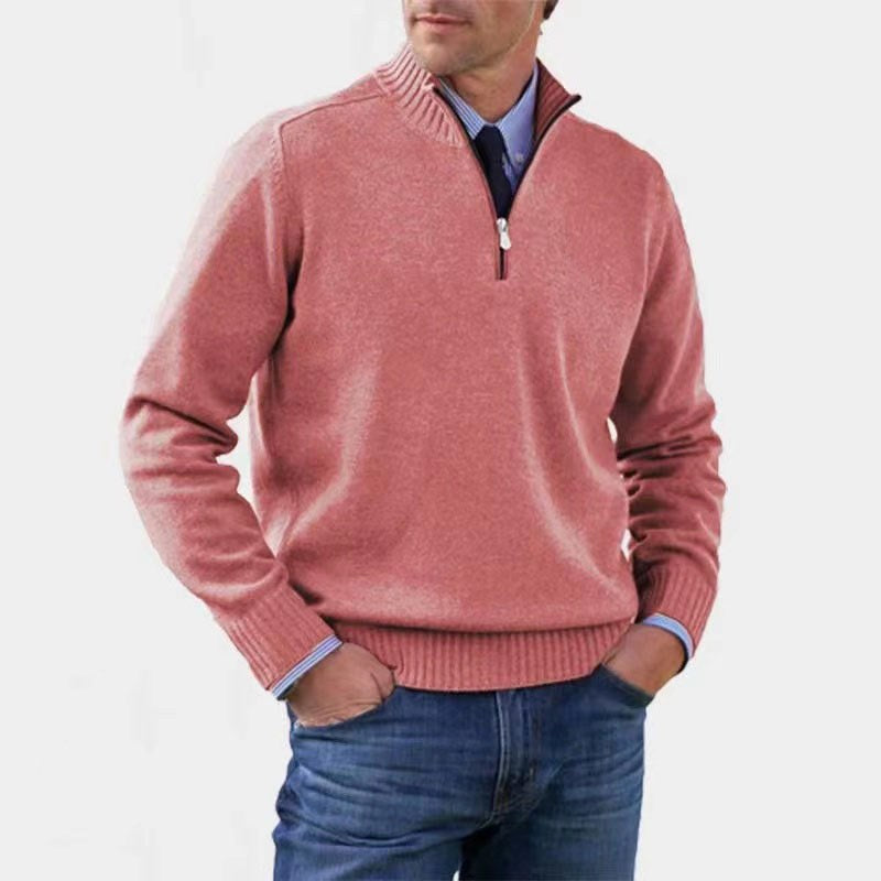 Reinhard | Męski sweter z zamkiem i lekkim ociepleniem, elegancki sweter z dzianiny | Rokishi | Szary