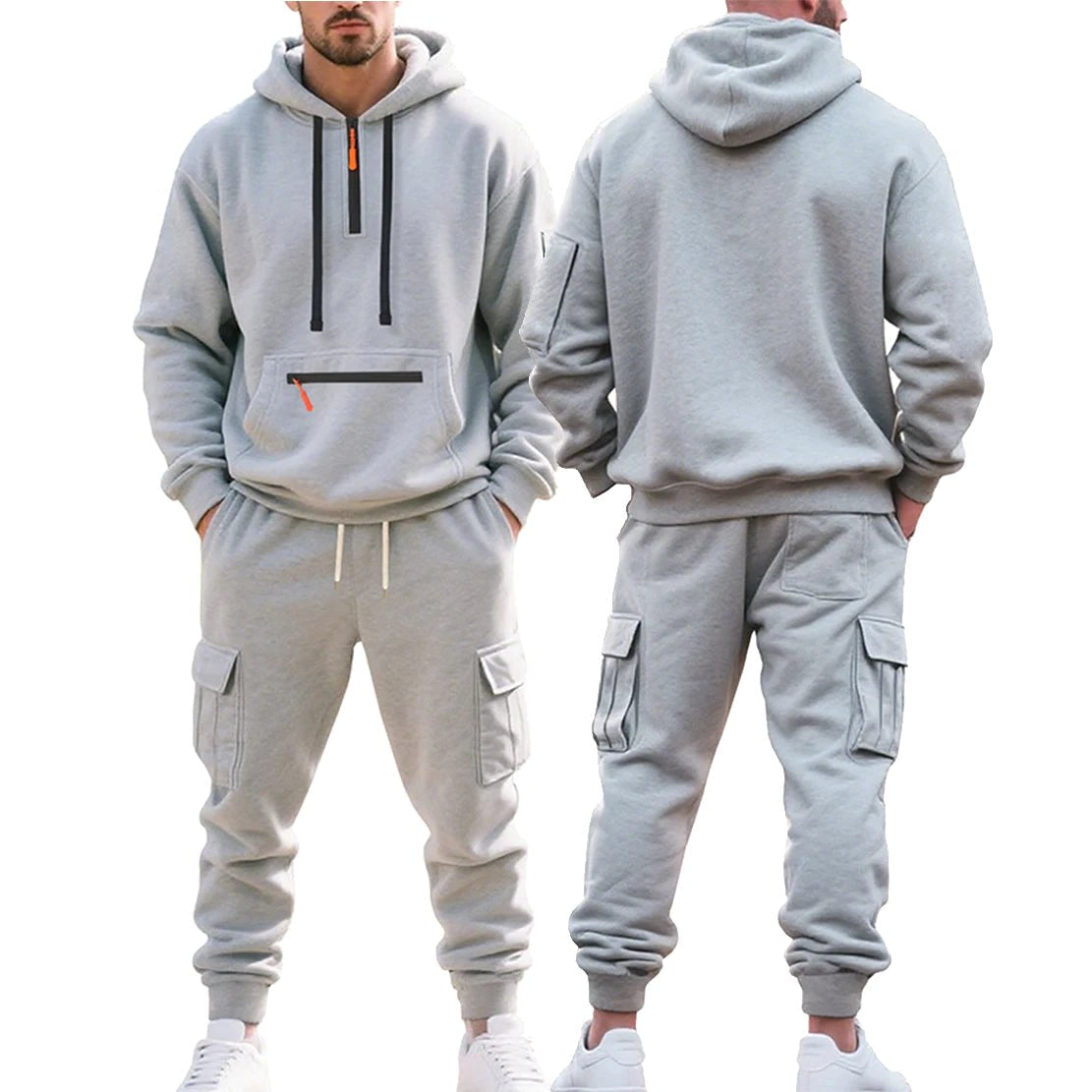 Robert | Sportowy męski dres z kapturem, ciepły zestaw zimowy | Rokishi | Ciemny szary