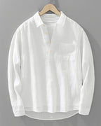 Rory | Męska koszula overshirt z bawełny i lnu, luźna koszula z krótkim zapięciem na guziki | Rokishi | Granatowy
