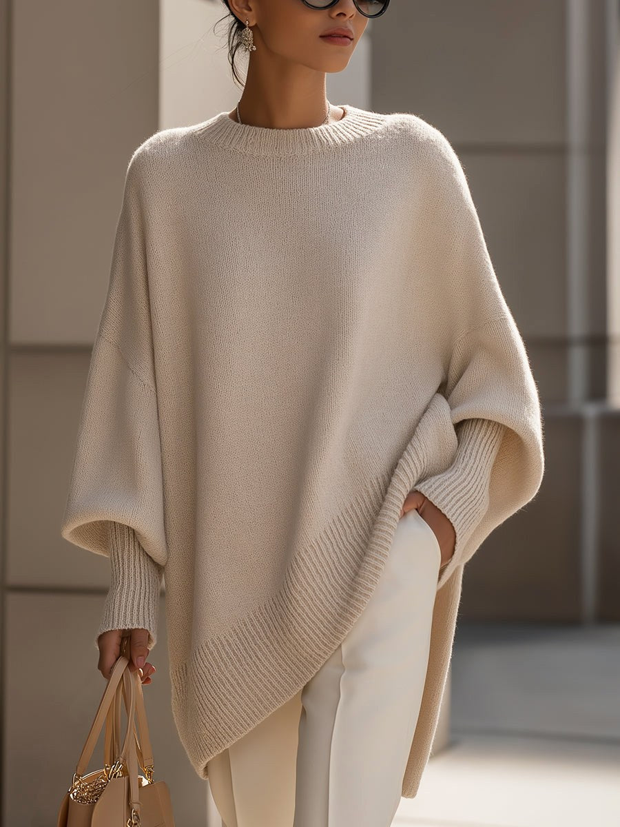 Rosalie | Damski oversize'owy sweter, sweter z miękkim splywem | Rokishi | Beżowy