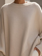 Rosalie | Damski oversize'owy sweter, sweter z miękkim splywem | Rokishi | Beżowy