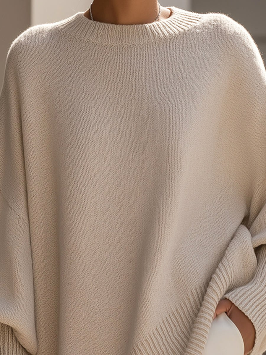 Rosalie | Damski oversize'owy sweter, sweter z miękkim splywem | Rokishi | Beżowy