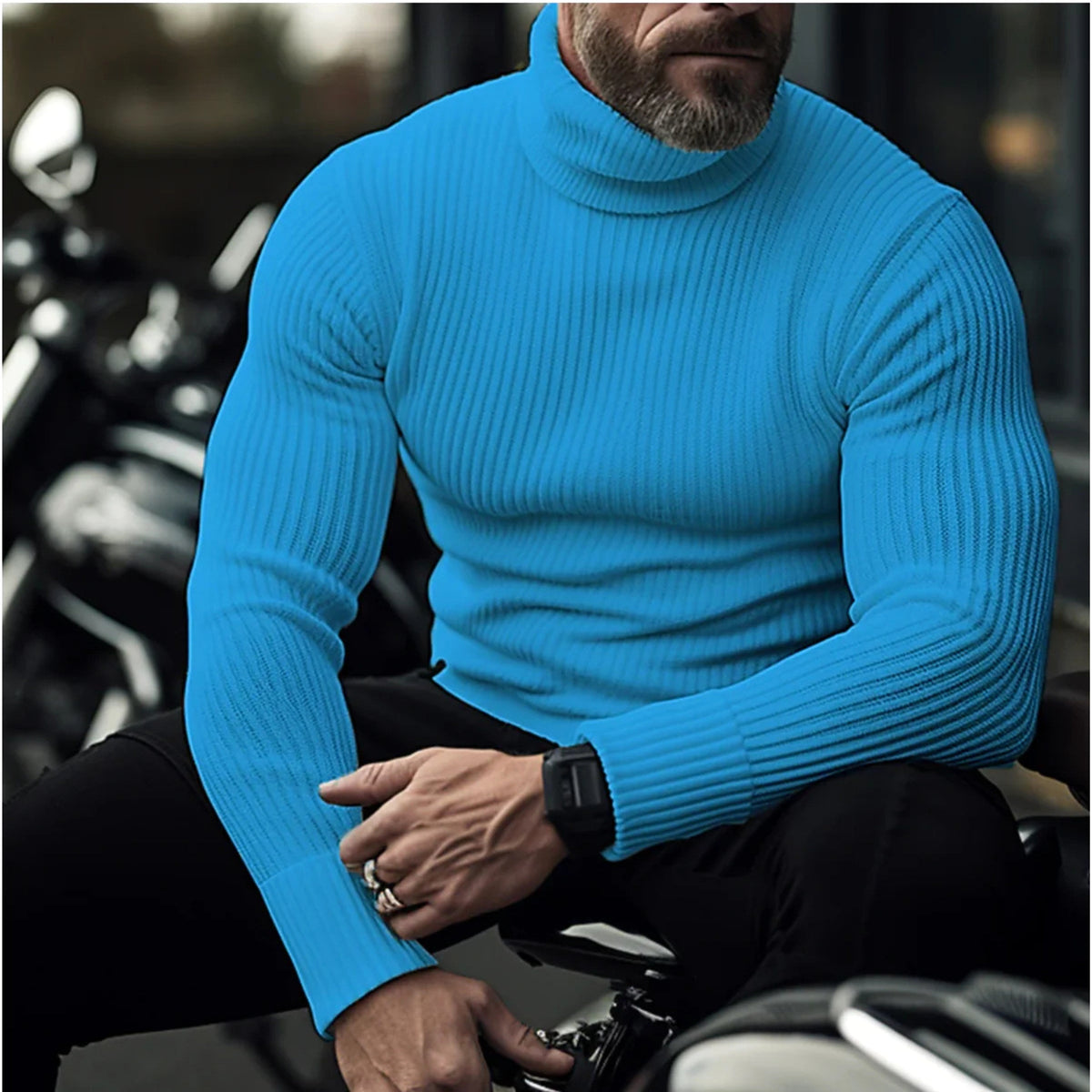 Rupert | Męski sweter z golfem, strukturalny sweter z golfem | Rokishi | Jasnoniebieski