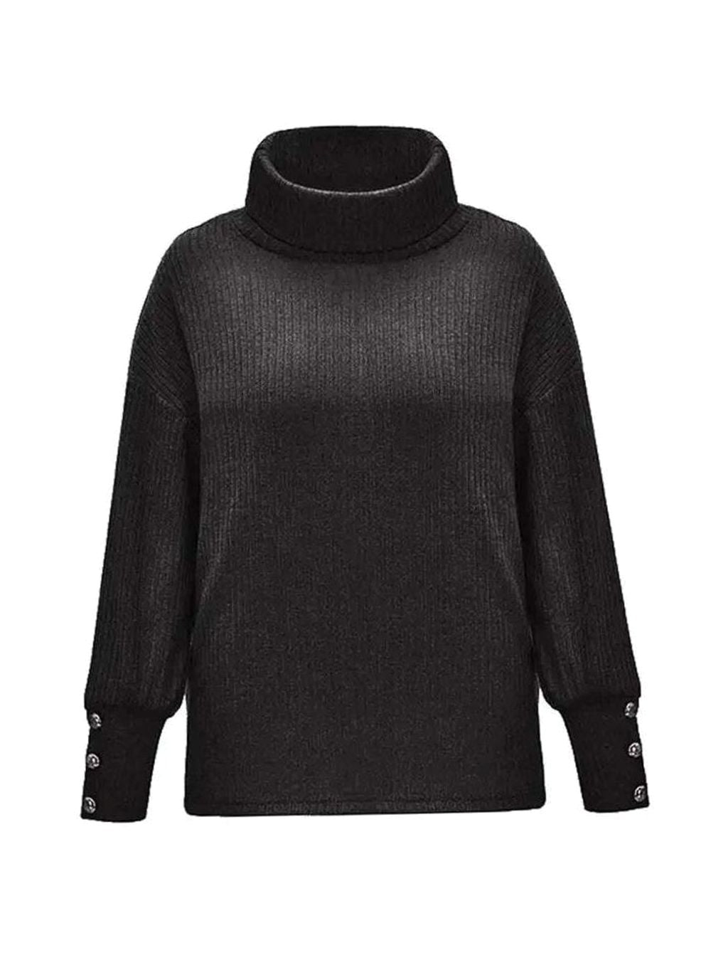Scarlett | Damski sweter z prążkowanego splotu z kołnierzem szalowym i spinkami, strukturalny sweter | Rokishi | Szary