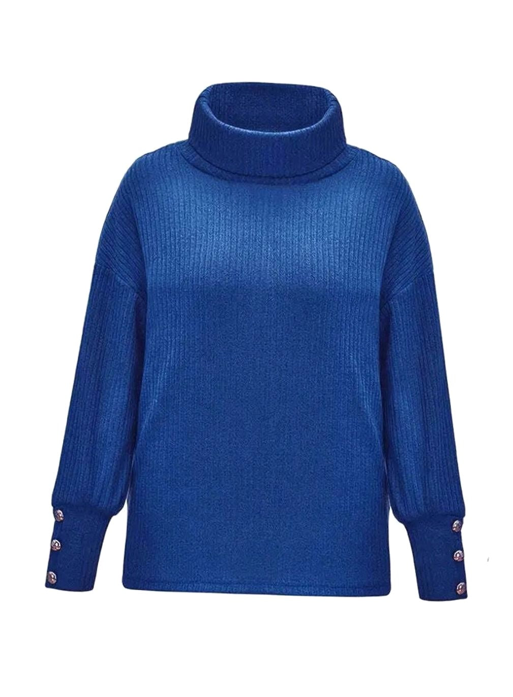 Scarlett | Damski sweter z prążkowanego splotu z kołnierzem szalowym i spinkami, strukturalny sweter | Rokishi | Szary