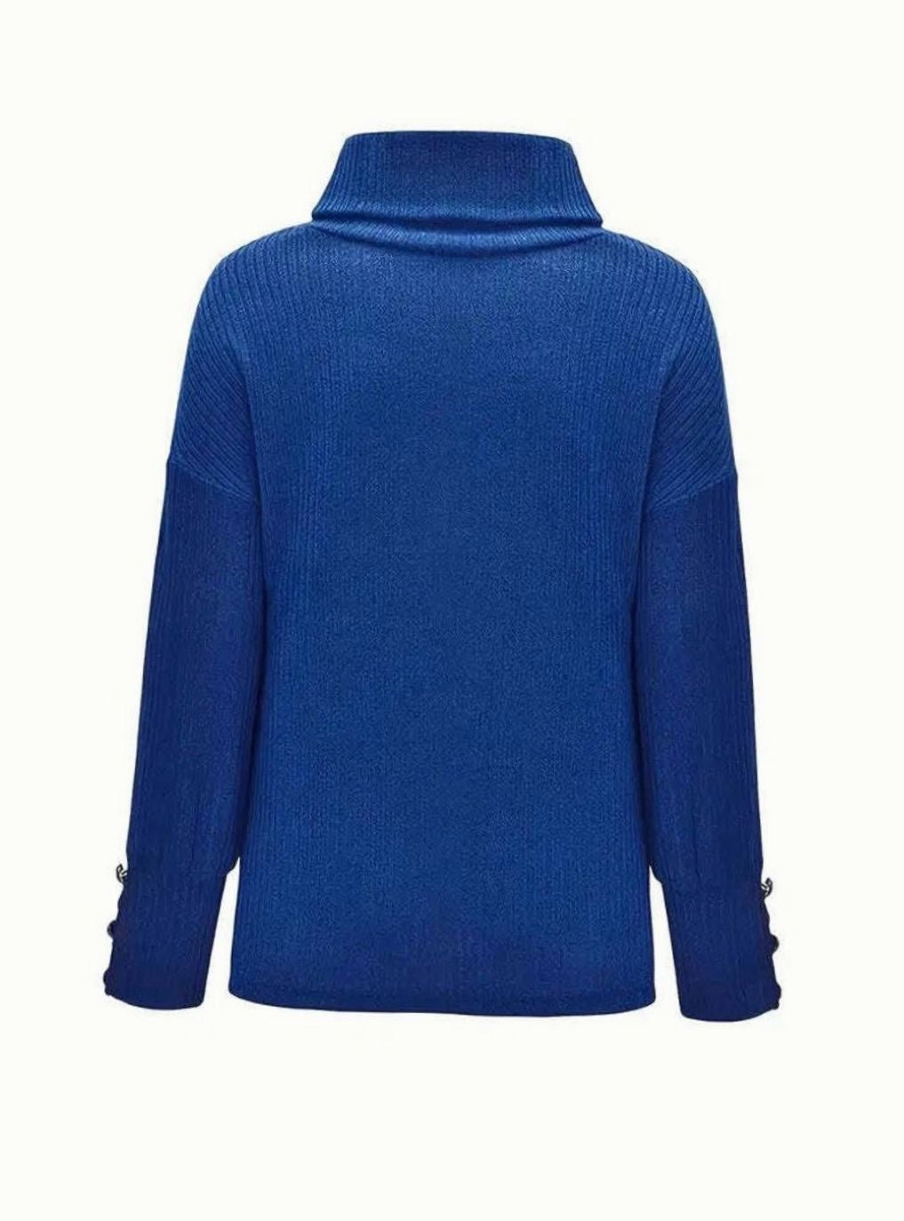 Scarlett | Damski sweter z prążkowanego splotu z kołnierzem szalowym i spinkami, strukturalny sweter | Rokishi | Szary