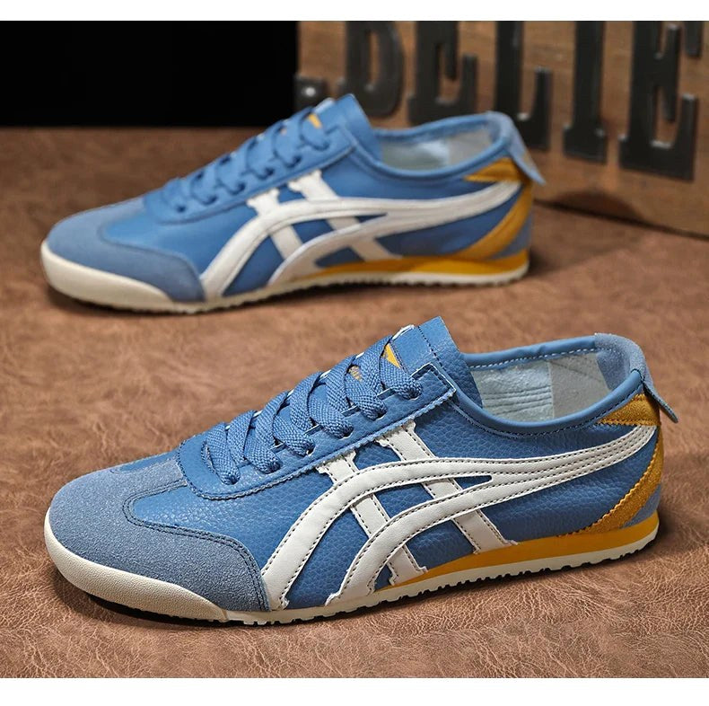 Sebastian | Męskie sneakersy w stylu retro z kontrastowymi paskami i akcentami z zamszu, sneakersy vintage | Rokishi | Pomarańczowy