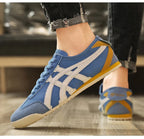 Sebastian | Męskie sneakersy w stylu retro z kontrastowymi paskami i akcentami z zamszu, sneakersy vintage | Rokishi | Pomarańczowy