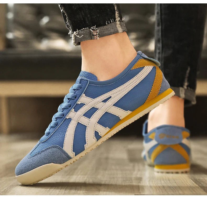 Sebastian | Męskie sneakersy w stylu retro z kontrastowymi paskami i akcentami z zamszu, sneakersy vintage | Rokishi | Pomarańczowy