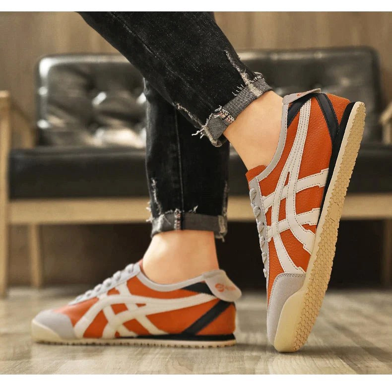 Sebastian | Męskie sneakersy w stylu retro z kontrastowymi paskami i akcentami z zamszu, sneakersy vintage | Rokishi | Żółty
