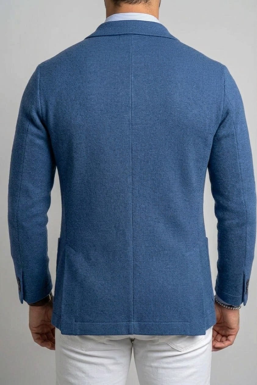 Sebastian | Męski blazer jeansowy z klapami, strukturalny blazer na guziki | Rokishi