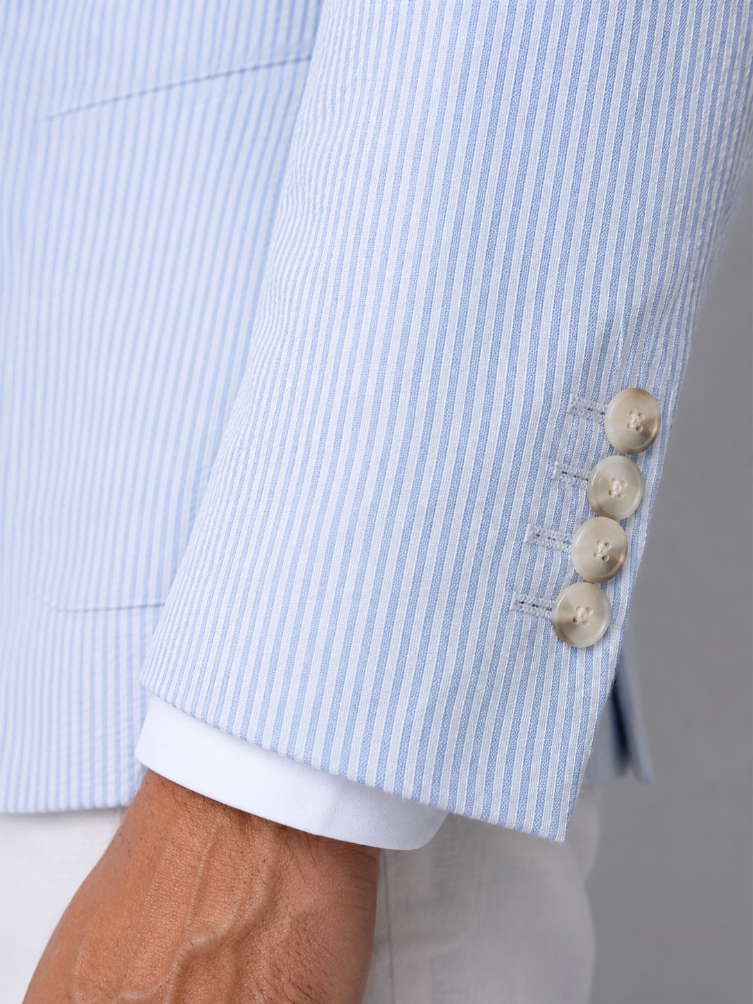 Shaun | Męski prążkowany, dopasowany blazer, lekka marynarka garniturowa | Rokishi | Jasnoniebieski