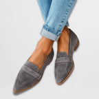 Sophie | Damskie zamszowe loafersy, wyściełane buty codzienne | Rokishi | Khaki