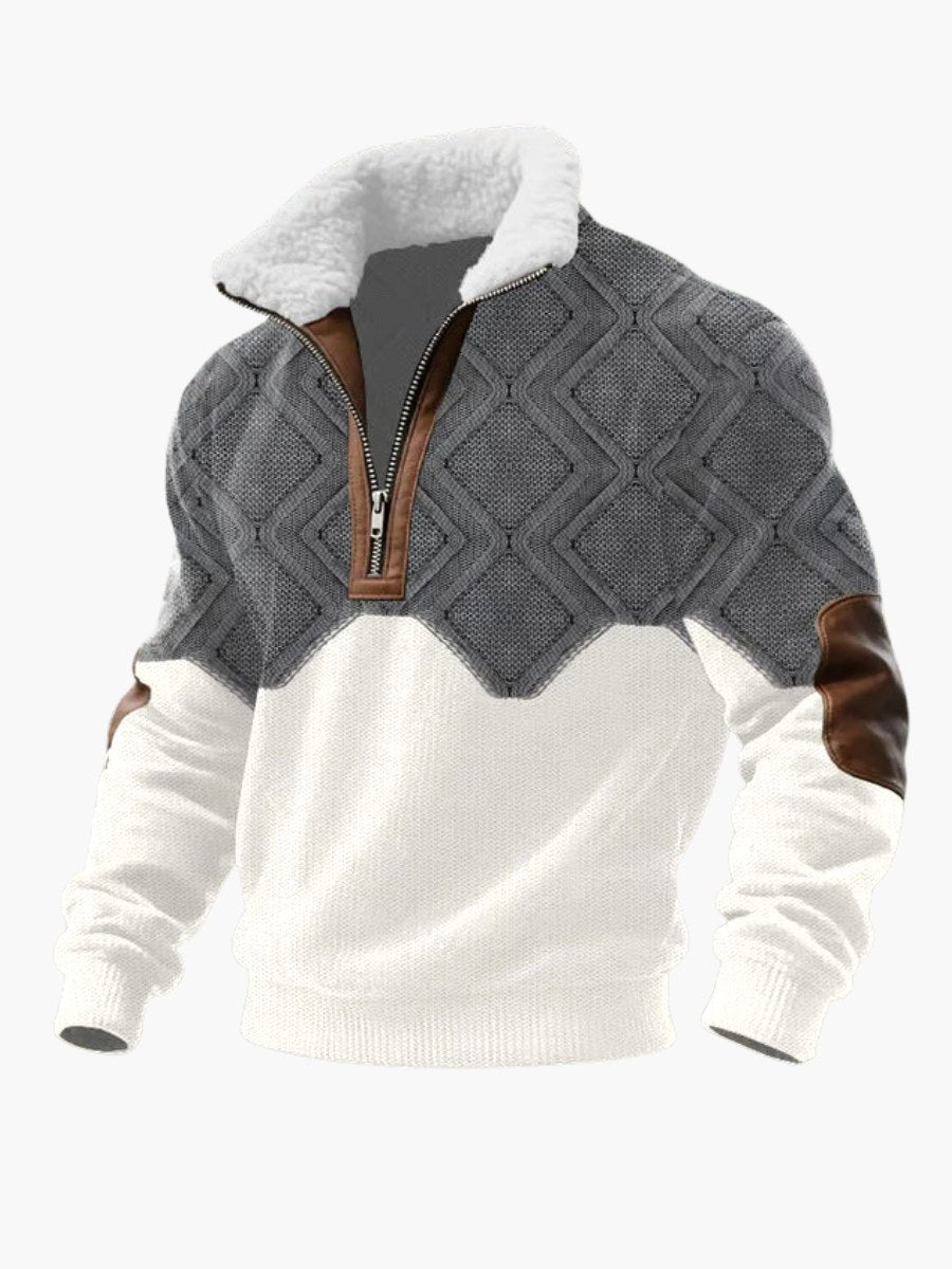 Spencer | Męski sweter polarowy z wysokim kołnierzem, ciepły sweter do zestawiania | Rokishi | Szaro-biały