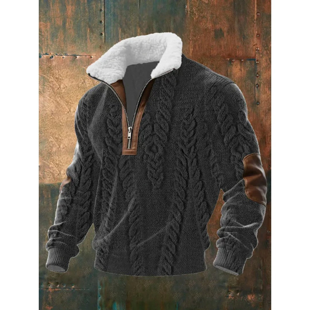 Spencer | Męski sweter polarowy z wysokim kołnierzem, ciepły sweter do zestawiania | Rokishi | Szaro-biały